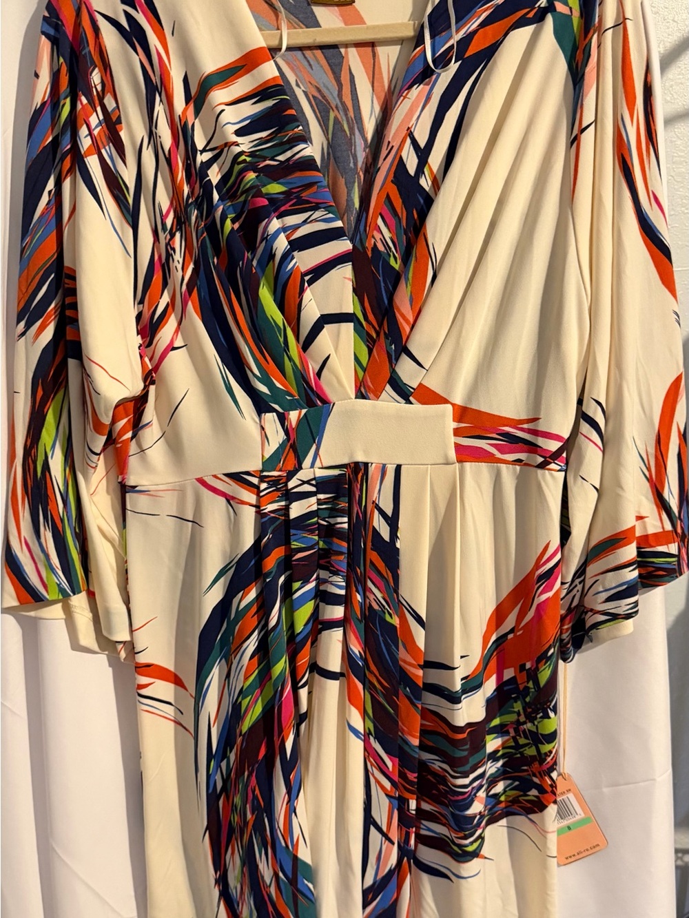 Ali Ro Cream Midi Dress with Multicolor Abstract Print NWT